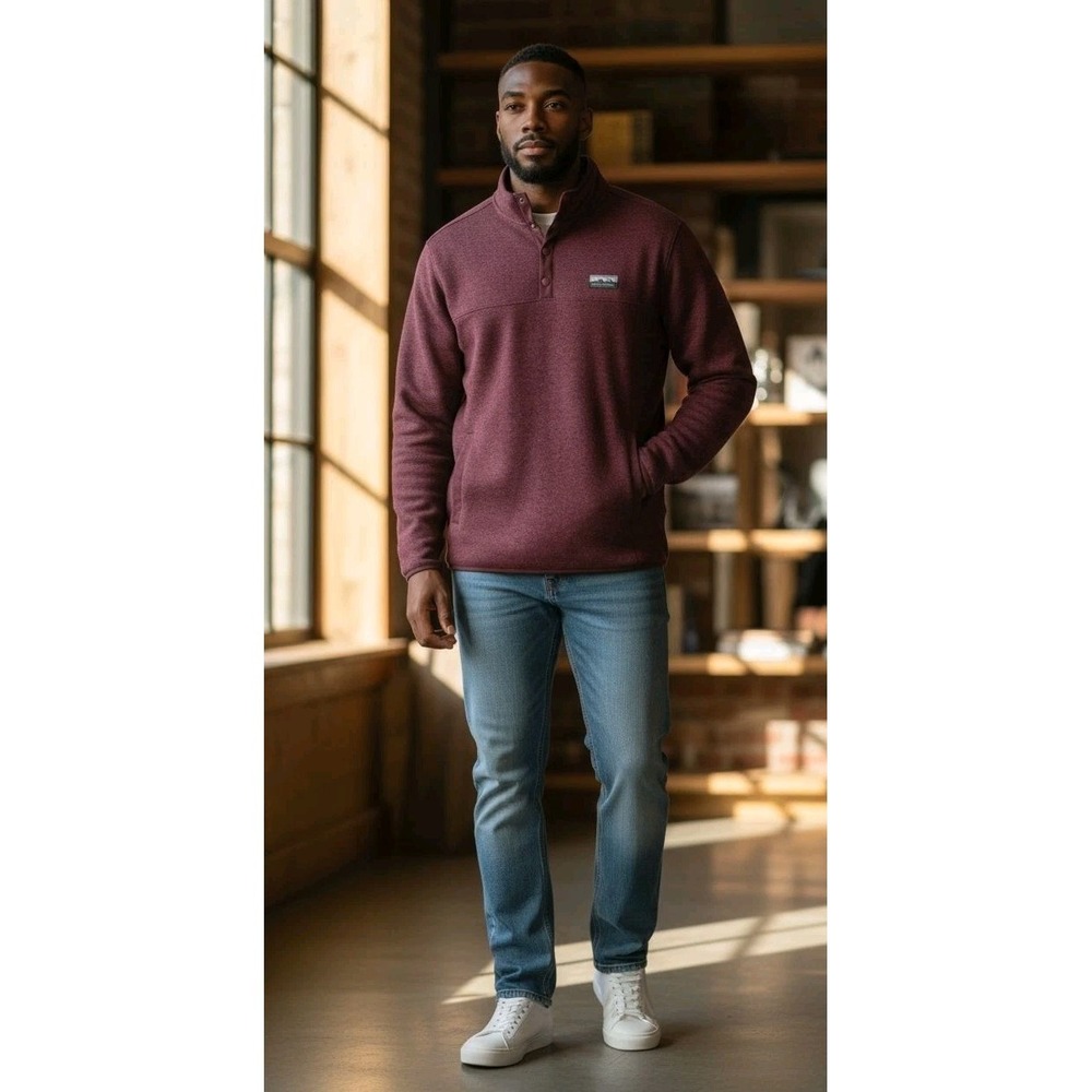 Eddie Bauer Men's Classic Fit Long Sleeve Knit Fleece Sweater SZ XXL‎ Burgundy